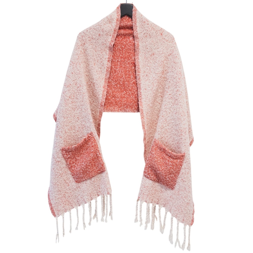 Madison 88 Shawl Womens OS Peachy Pink Knit Pocket Tassel Fringe Wrap Soft Girl